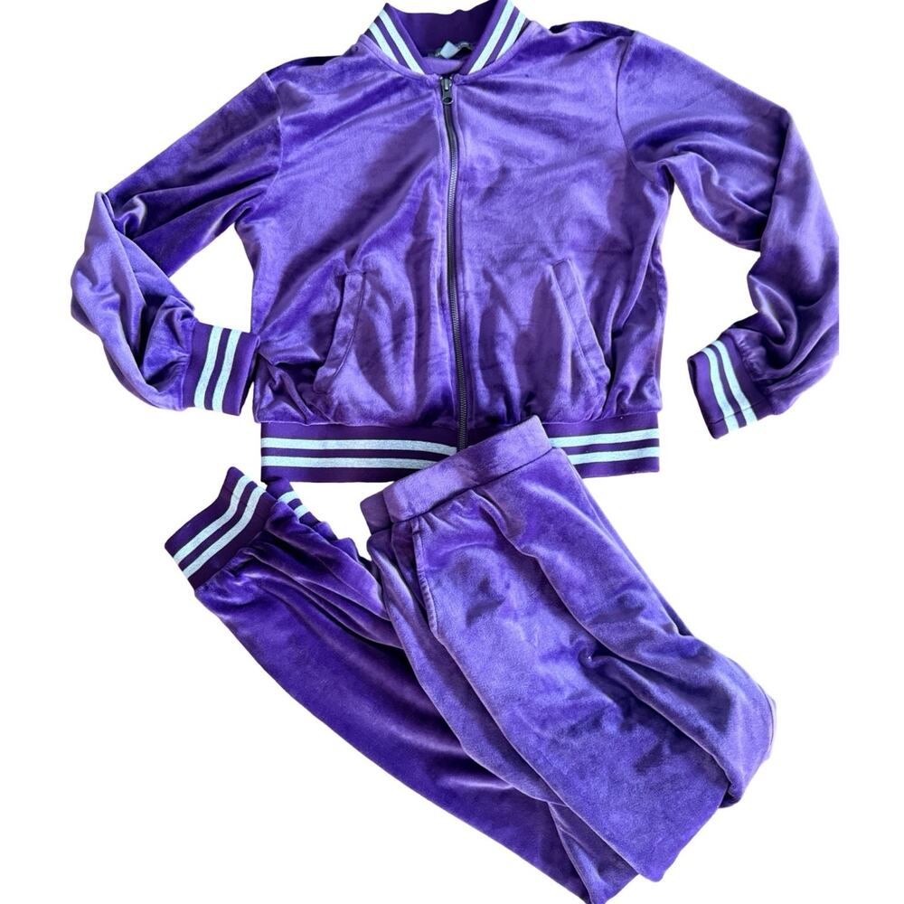 Retro Purple Velour Jogger Set Y2K Streetwear Hip Hop Tracksuit Set Unisex